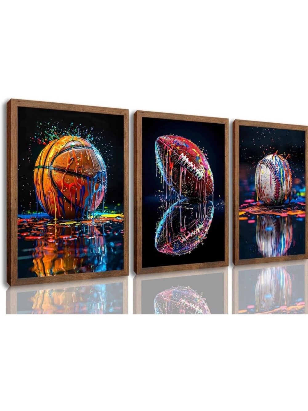 Retro Sports Wall Art Set of 3 - Basketball, Football, Baseball Canvas Prints